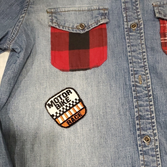 Allen B. By Allen Schwartz Blue Denim Button Down Upcycled Shirt Size M - Picture 9 of 16